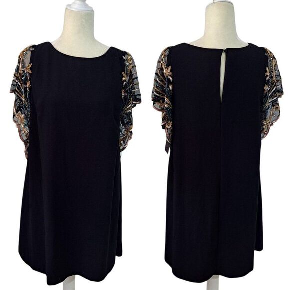 Aidan Mattox Trapeze Cocktail Dress Women's Black Embellished Party Sz 8 - Picture 2 of 9